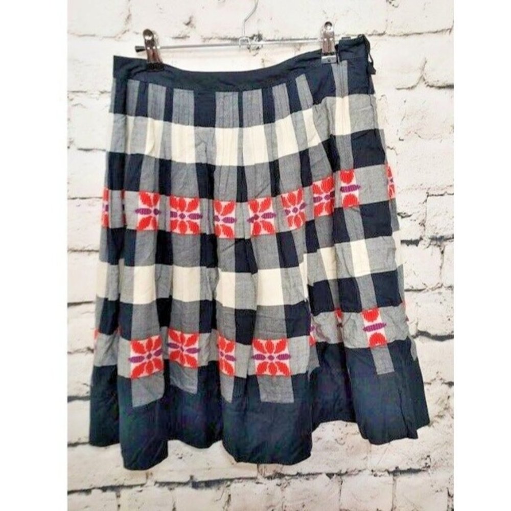 Vintage Womens Anthro Floreat floral checkered a-line Skirt, Size Medium
